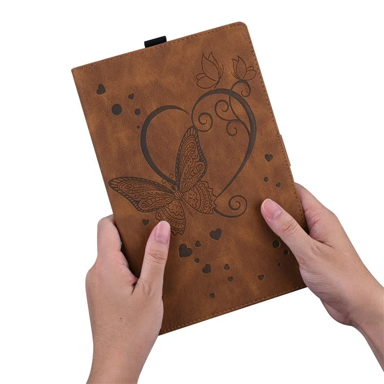 For iPad Pro 11 (2024) Case with Card Slots Butterfly Imprinted Leather Tablet Cover