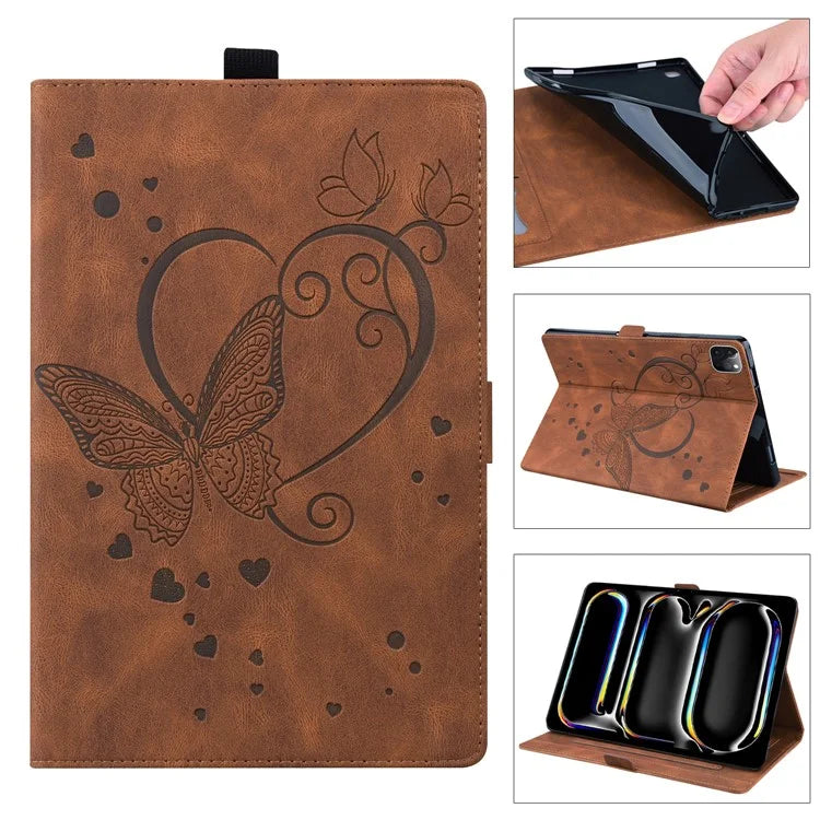 For iPad Pro 11 (2024) Case with Card Slots Butterfly Imprinted Leather Tablet Cover