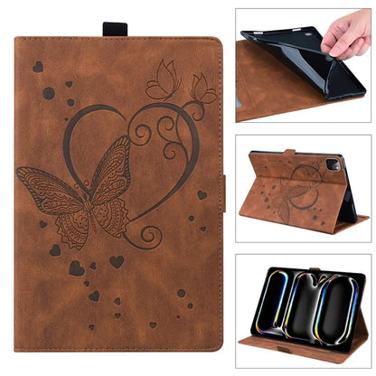 For iPad Pro 11 (2024) Case with Card Slots Butterfly Imprinted Leather Tablet Cover