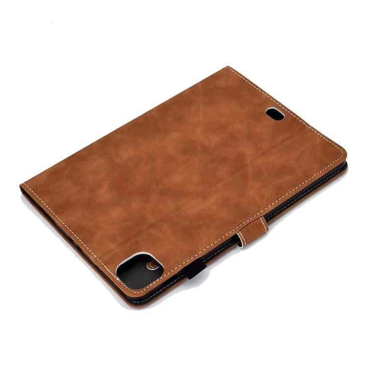 For iPad Pro 11 (2024) Cowhide Texture PU Leather Stand Tablet Case Card Holder Cover with Pen Holder Loop