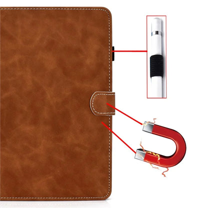 For iPad Pro 11 (2024) Cowhide Texture PU Leather Stand Tablet Case Card Holder Cover with Pen Holder Loop