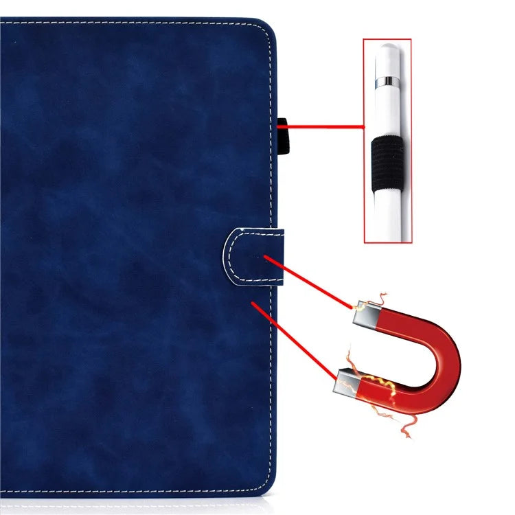 For iPad Pro 11 (2024) Cowhide Texture PU Leather Stand Tablet Case Card Holder Cover with Pen Holder Loop
