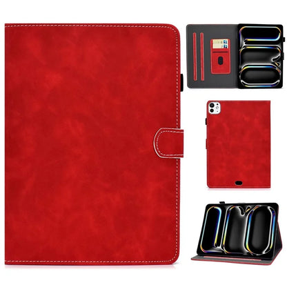 For iPad Pro 11 (2024) Cowhide Texture PU Leather Stand Tablet Case Card Holder Cover with Pen Holder Loop