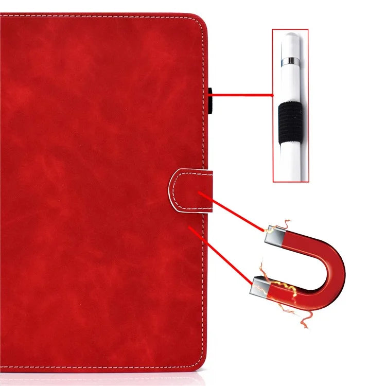 For iPad Pro 11 (2024) Cowhide Texture PU Leather Stand Tablet Case Card Holder Cover with Pen Holder Loop