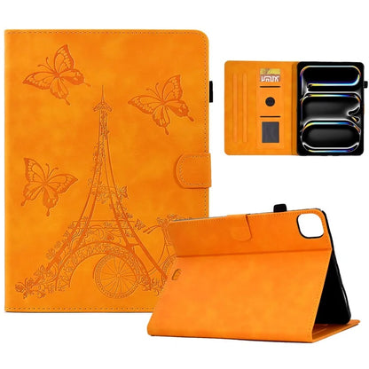 For iPad Pro 11 (2024) Iron Tower Imprinted Cover PU Leather Tablet Case with Card Slots