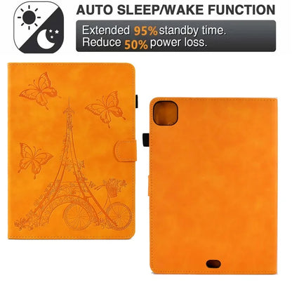 For iPad Pro 11 (2024) Iron Tower Imprinted Cover PU Leather Tablet Case with Card Slots
