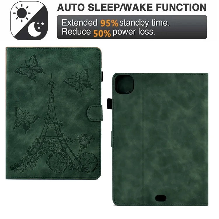 For iPad Pro 11 (2024) Iron Tower Imprinted Cover PU Leather Tablet Case with Card Slots