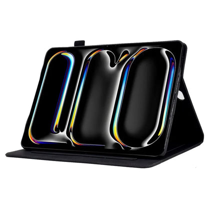 For iPad Pro 11 (2024) Iron Tower Imprinted Cover PU Leather Tablet Case with Card Slots