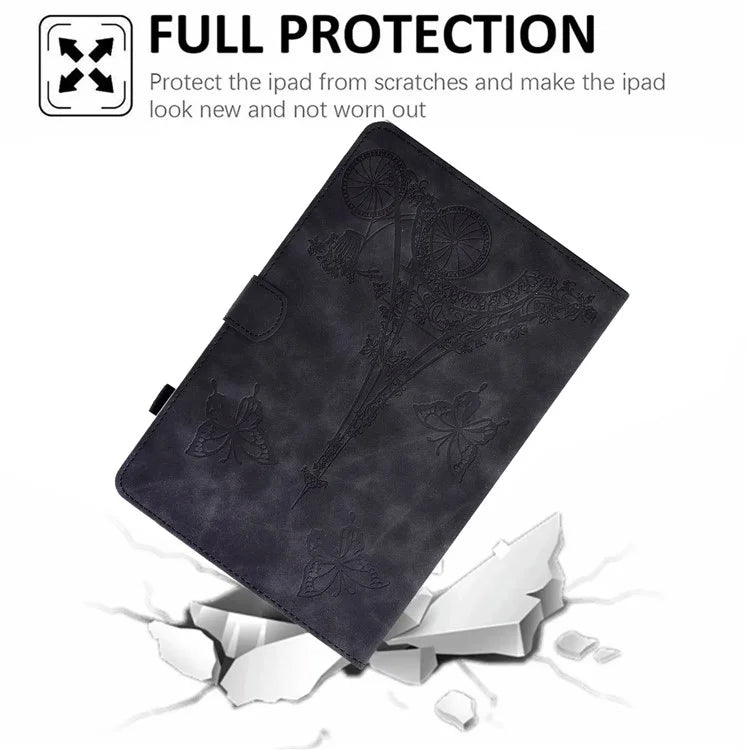 For iPad Pro 11 (2024) Iron Tower Imprinted Cover PU Leather Tablet Case with Card Slots