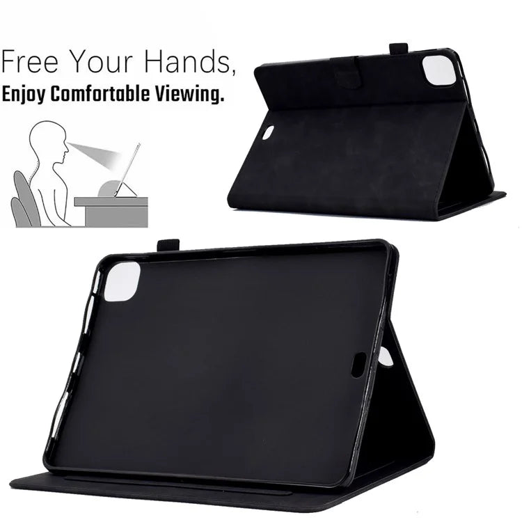 For iPad Pro 11 (2024) Iron Tower Imprinted Cover PU Leather Tablet Case with Card Slots