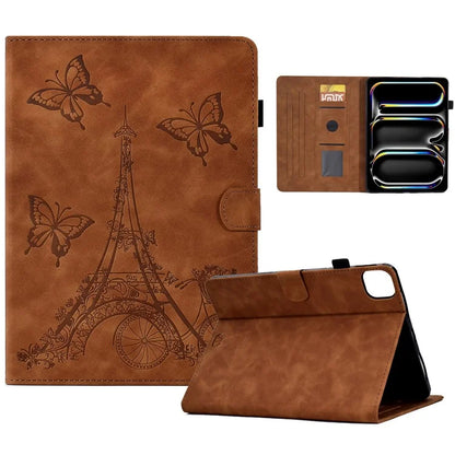 For iPad Pro 11 (2024) Iron Tower Imprinted Cover PU Leather Tablet Case with Card Slots