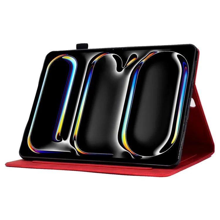 For iPad Pro 11 (2024) Iron Tower Imprinted Cover PU Leather Tablet Case with Card Slots