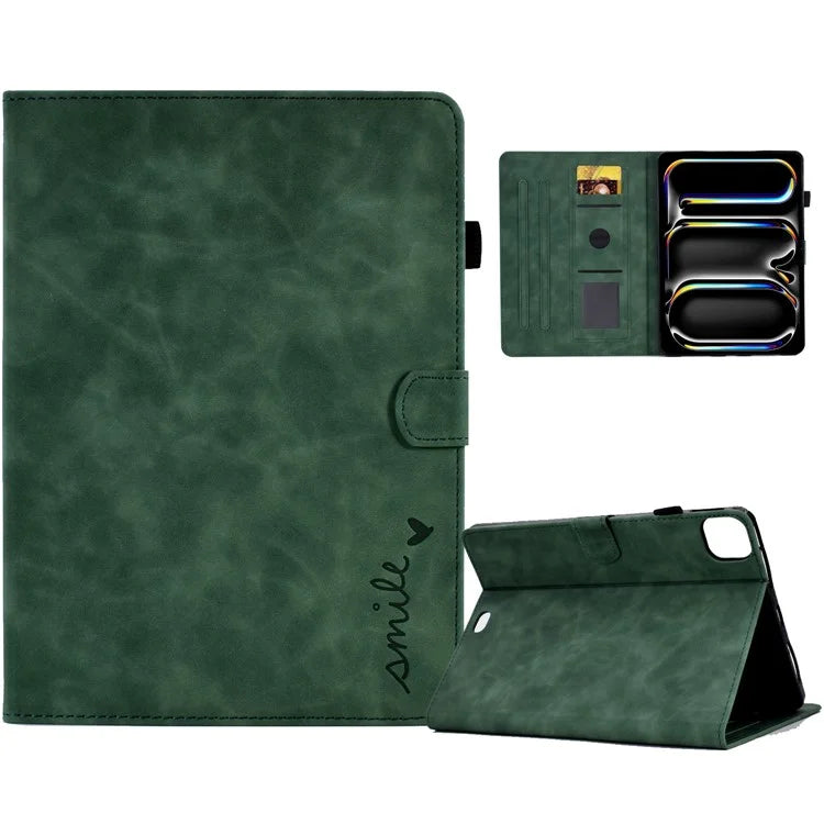 For iPad Pro 11 (2024) Case Letters Imprinted PU Leather Card Holder Tablet Cover