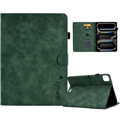 For iPad Pro 11 (2024) Case Letters Imprinted PU Leather Card Holder Tablet Cover
