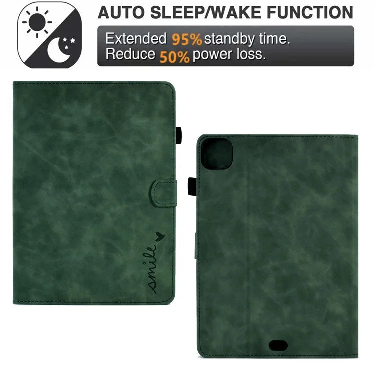 For iPad Pro 11 (2024) Case Letters Imprinted PU Leather Card Holder Tablet Cover