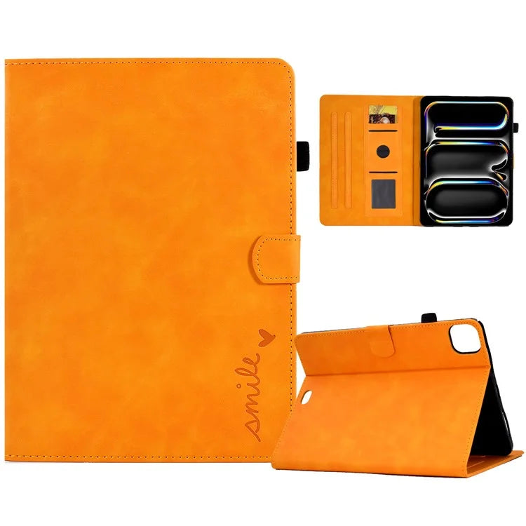 For iPad Pro 11 (2024) Case Letters Imprinted PU Leather Card Holder Tablet Cover