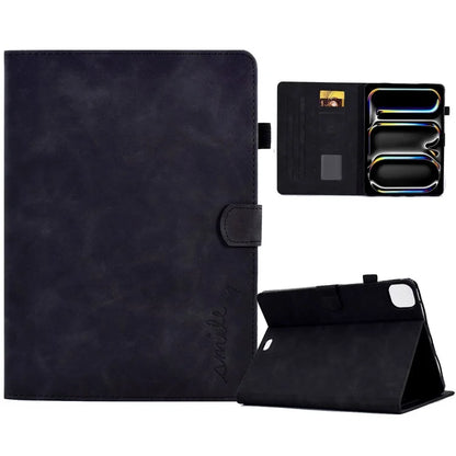 For iPad Pro 11 (2024) Case Letters Imprinted PU Leather Card Holder Tablet Cover