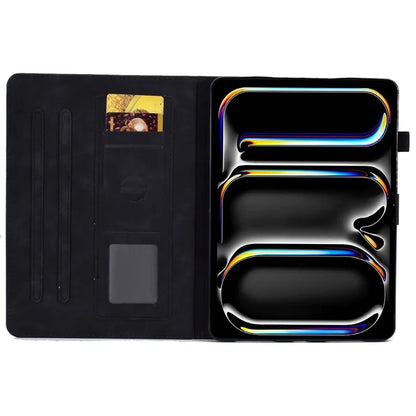 For iPad Pro 11 (2024) Case Letters Imprinted PU Leather Card Holder Tablet Cover