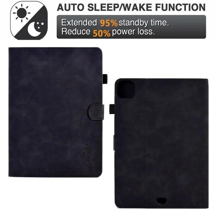 For iPad Pro 11 (2024) Case Letters Imprinted PU Leather Card Holder Tablet Cover