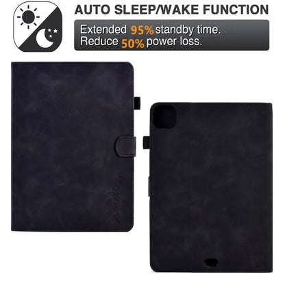 For iPad Pro 11 (2024) Case Letters Imprinted PU Leather Card Holder Tablet Cover