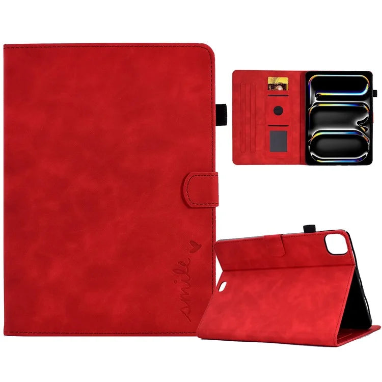 For iPad Pro 11 (2024) Case Letters Imprinted PU Leather Card Holder Tablet Cover