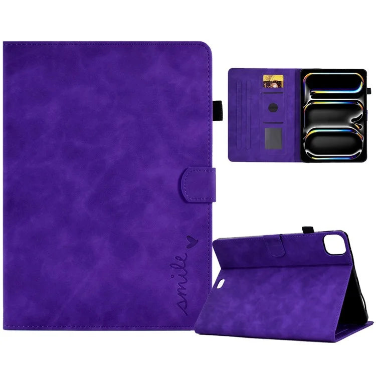 For iPad Pro 11 (2024) Case Letters Imprinted PU Leather Card Holder Tablet Cover