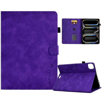 For iPad Pro 11 (2024) Case Letters Imprinted PU Leather Card Holder Tablet Cover