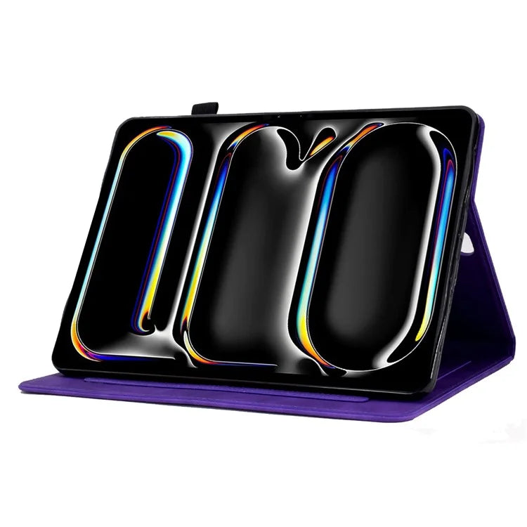 For iPad Pro 11 (2024) Case Letters Imprinted PU Leather Card Holder Tablet Cover