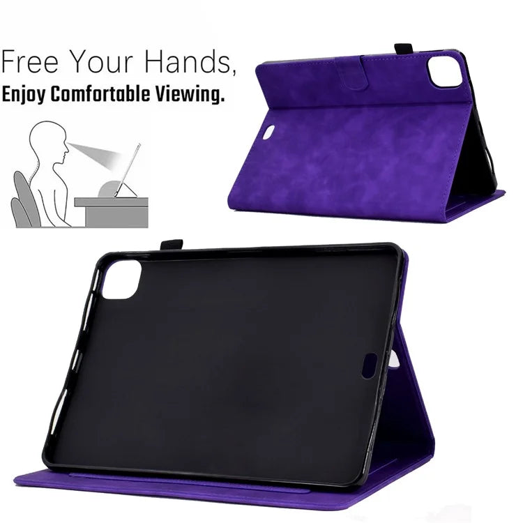 For iPad Pro 11 (2024) Case Letters Imprinted PU Leather Card Holder Tablet Cover