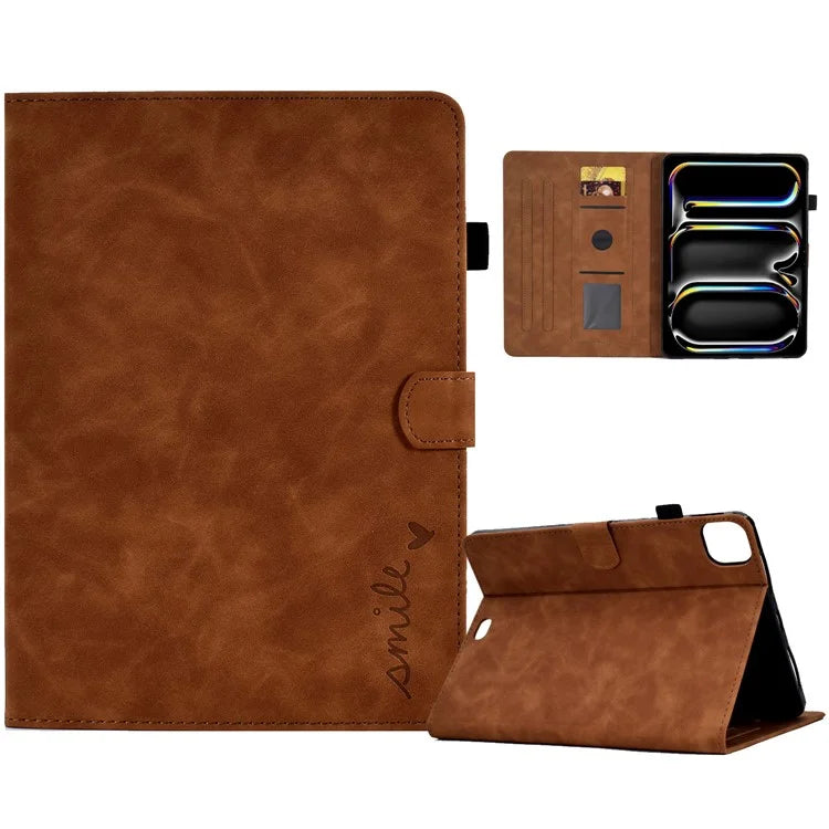 For iPad Pro 11 (2024) Case Letters Imprinted PU Leather Card Holder Tablet Cover