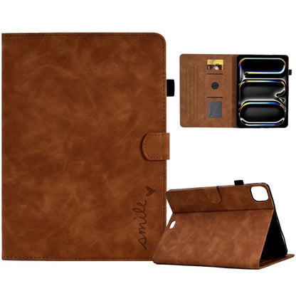 For iPad Pro 11 (2024) Case Letters Imprinted PU Leather Card Holder Tablet Cover