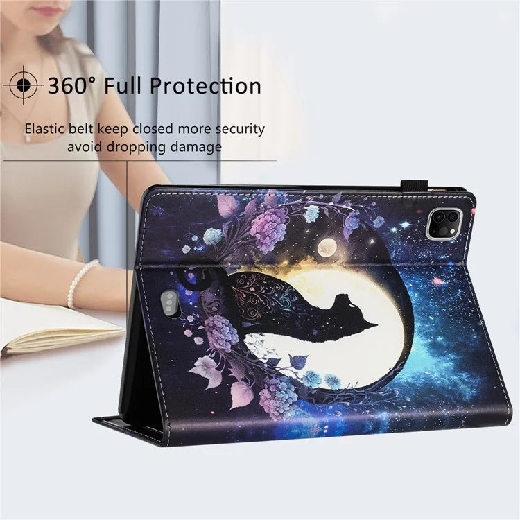 For iPad Pro 11 (2024) Case Pattern Printing Support Stand Card Holder Leather Tablet Cover