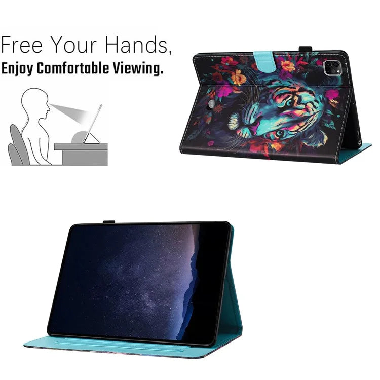 For iPad Pro 11 (2024) Case Pattern Printing Support Stand Card Holder Leather Tablet Cover
