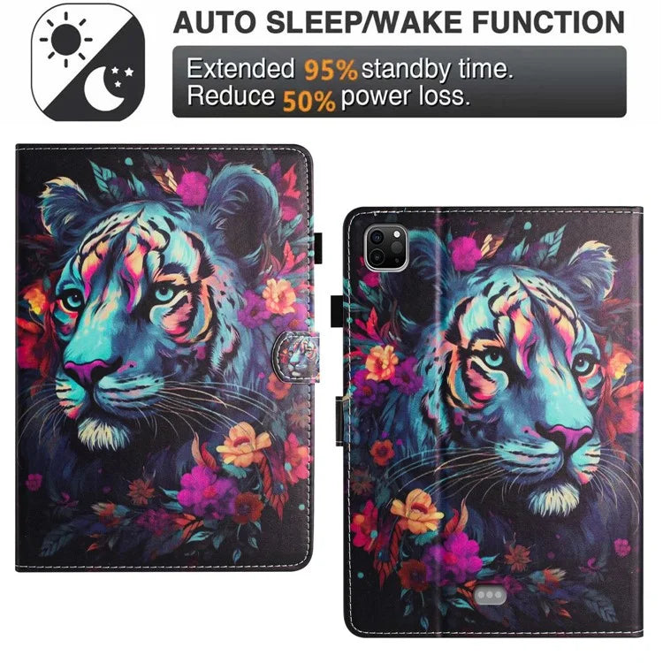 For iPad Pro 11 (2024) Case Pattern Printing Support Stand Card Holder Leather Tablet Cover