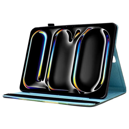 For iPad Pro 11 (2024) Leather Tablet Case Pattern Printing Elastic Band Cover with Card Slots and Butterfly