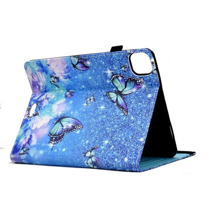 For iPad Pro 11 (2024) Leather Tablet Case Pattern Printing Elastic Band Cover with Card Slots and Butterfly