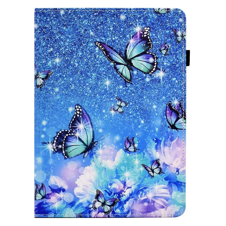 For iPad Pro 11 (2024) Leather Tablet Case Pattern Printing Elastic Band Cover with Card Slots and Butterfly