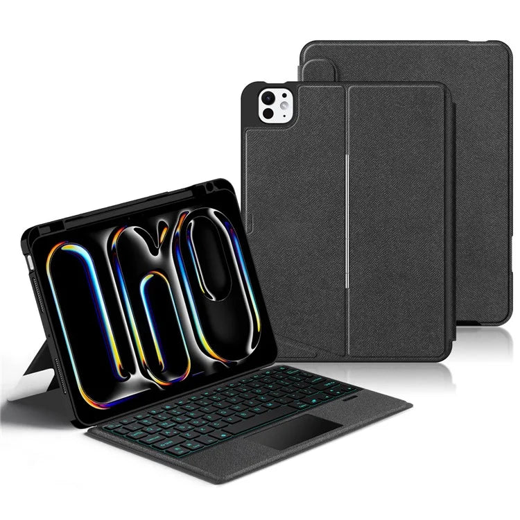 For iPad Pro 13 (2024) (M4) Leather Tablet Case with Wireless Backlight Keyboard