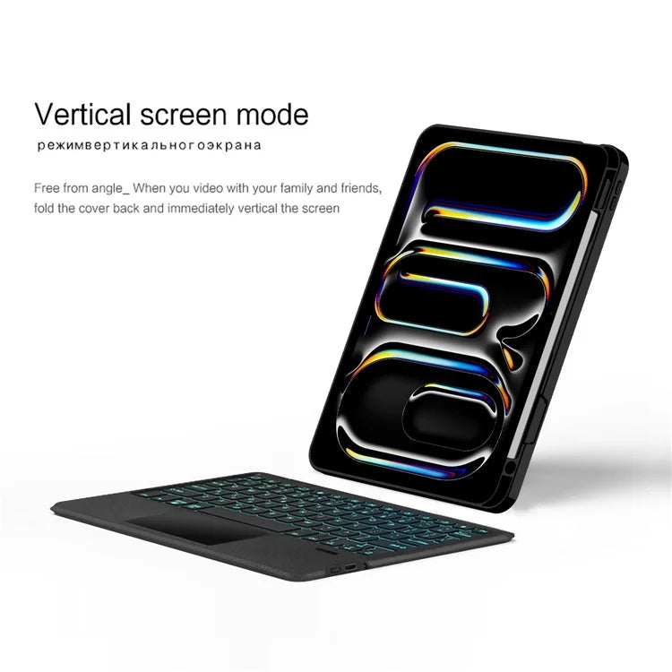 For iPad Pro 13 (2024) (M4) Leather Tablet Case with Wireless Backlight Keyboard