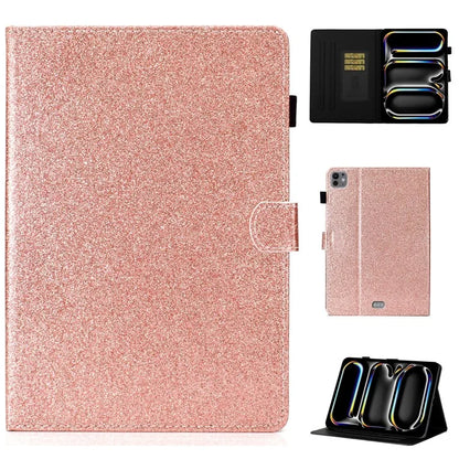 For iPad Pro 11 (2024) Case Card Slot Stand Glittery PU Leather Tablet Cover
