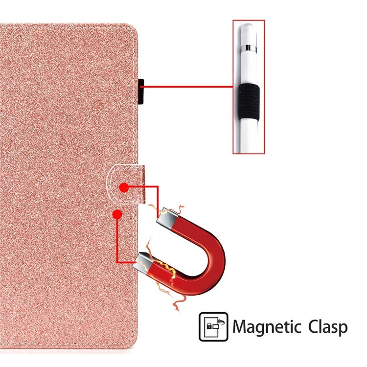 For iPad Pro 11 (2024) Case Card Slot Stand Glittery PU Leather Tablet Cover