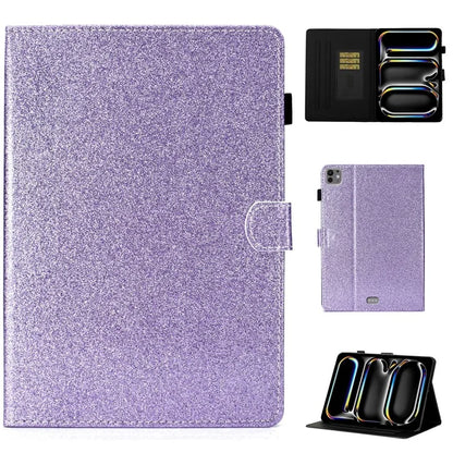 For iPad Pro 11 (2024) Case Card Slot Stand Glittery PU Leather Tablet Cover