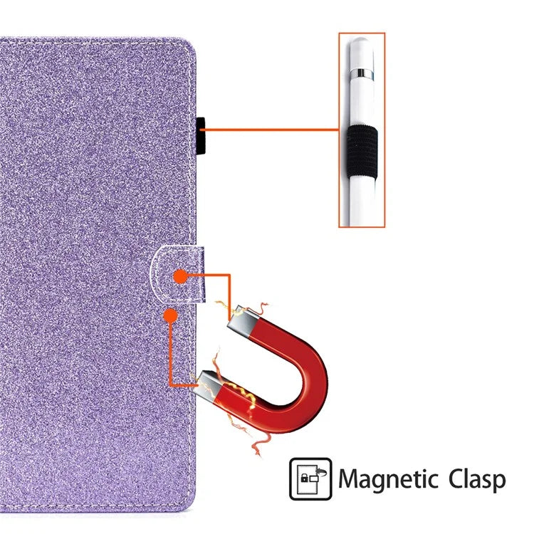 For iPad Pro 11 (2024) Case Card Slot Stand Glittery PU Leather Tablet Cover