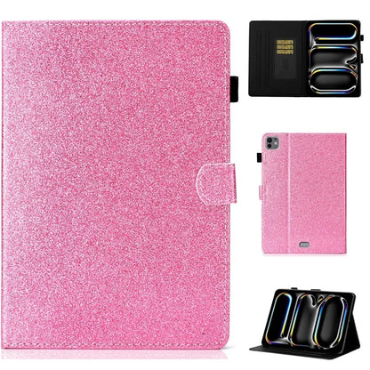 For iPad Pro 11 (2024) Case Card Slot Stand Glittery PU Leather Tablet Cover