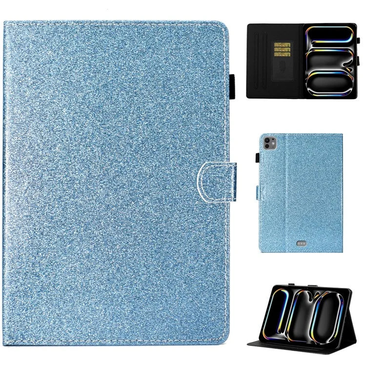 For iPad Pro 11 (2024) Case Card Slot Stand Glittery PU Leather Tablet Cover