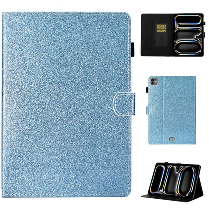 For iPad Pro 11 (2024) Case Card Slot Stand Glittery PU Leather Tablet Cover