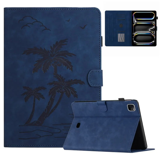 For iPad Pro 11 (2024) Case with Card Slots PU Leather Coconut Tree Smart Tablet Cover