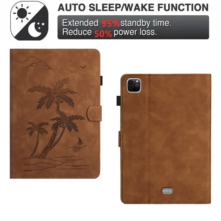 For iPad Pro 11 (2024) Case with Card Slots PU Leather Coconut Tree Smart Tablet Cover