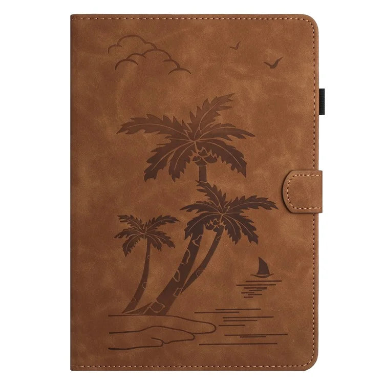 For iPad Pro 11 (2024) Case with Card Slots PU Leather Coconut Tree Smart Tablet Cover