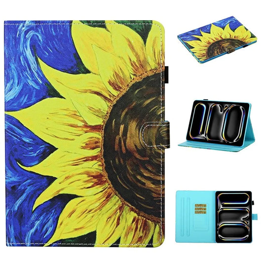 For iPad Pro 11 (2024) Card Slot Case Pattern Print Anti-Scratch Leather Tablet Cover